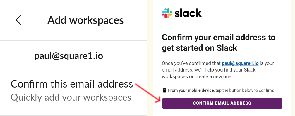 Re-confirm your email address on the mobile device