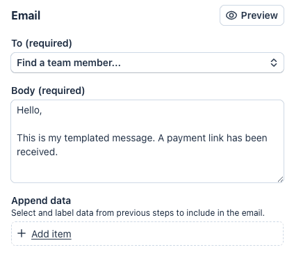 Setting up the email action