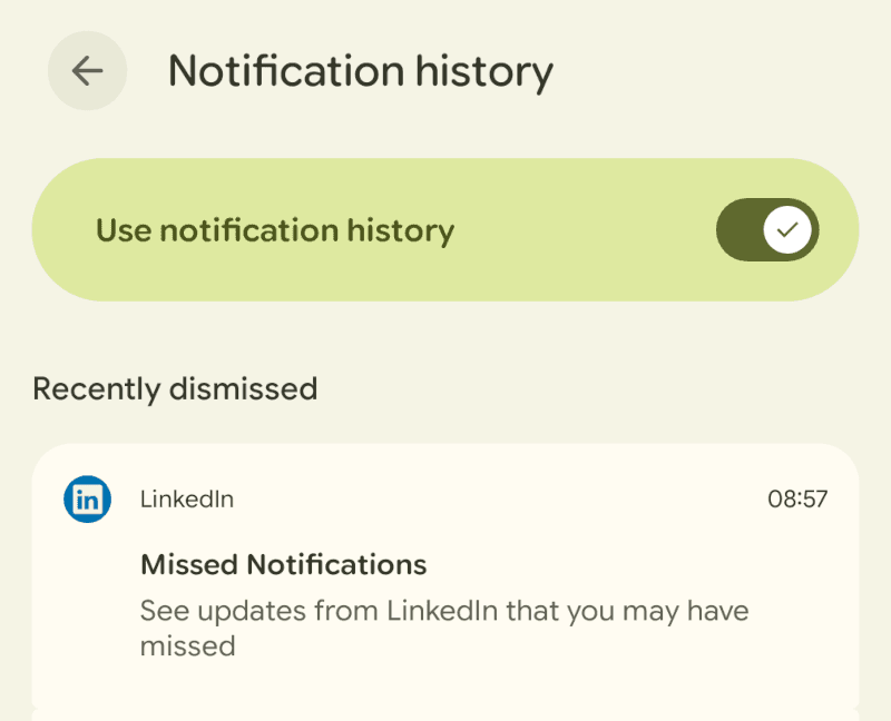 Notification history