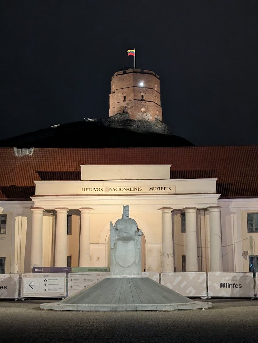 Night view of a tower in Vilnius