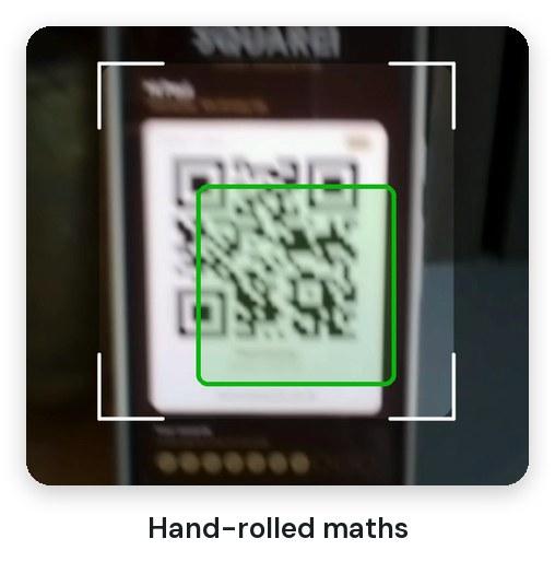 The scanner frame with the green detection box below and to the right of the QR code