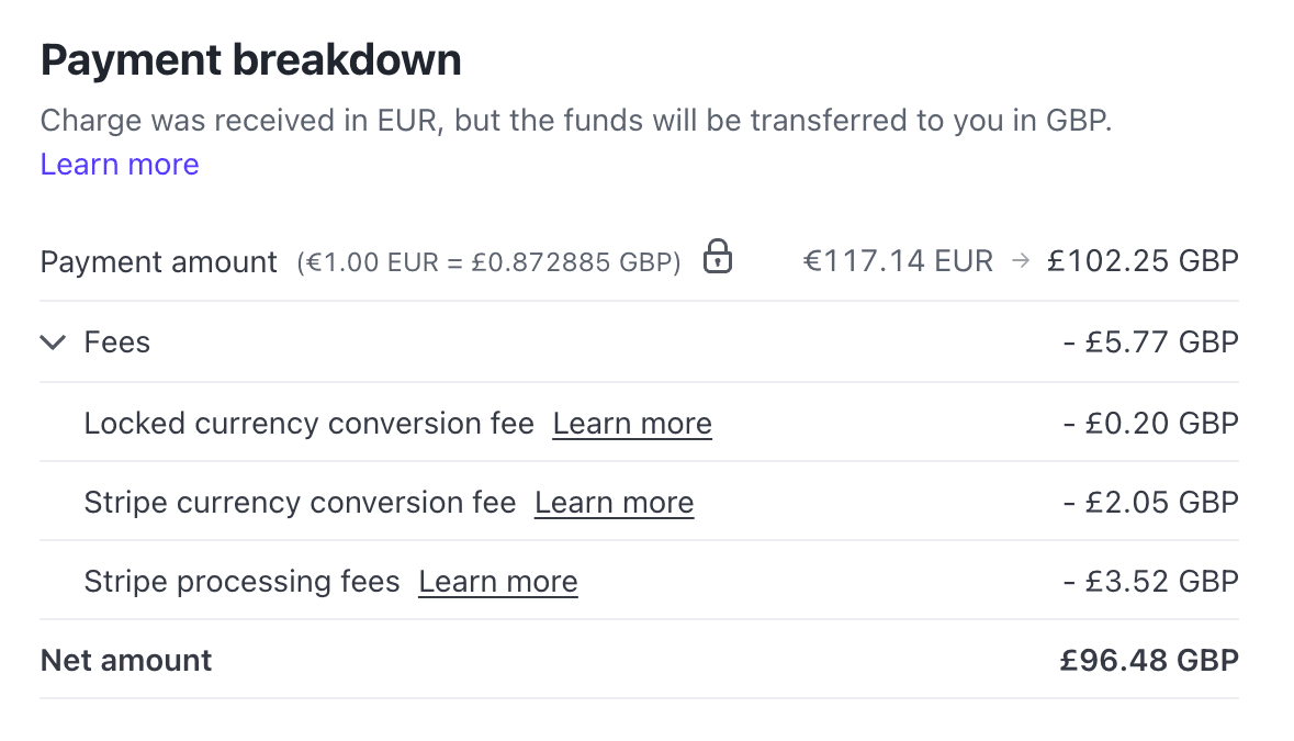 Fee conversion breakdown
