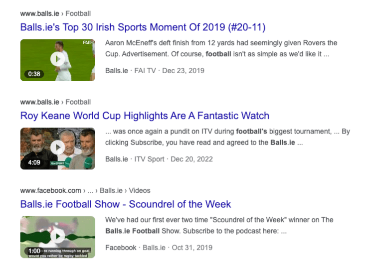 Video search results